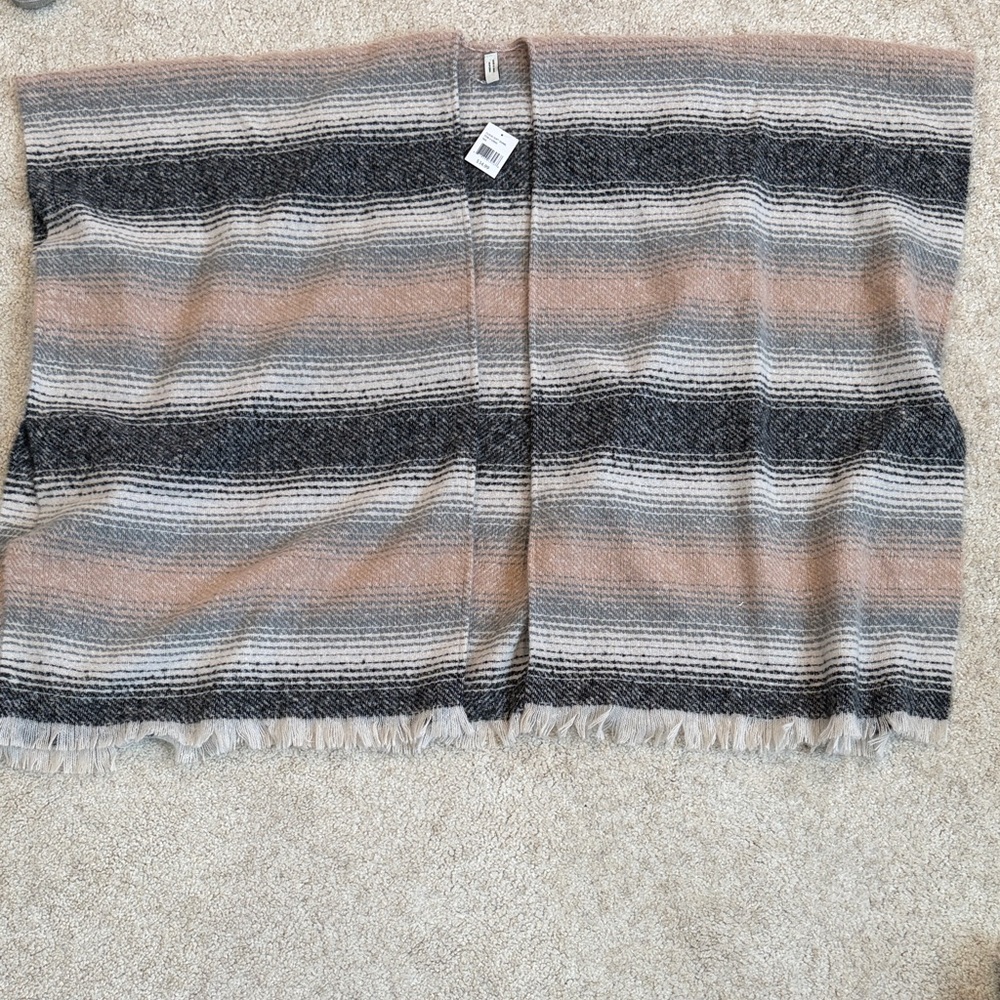 Striped Fringe Open Poncho